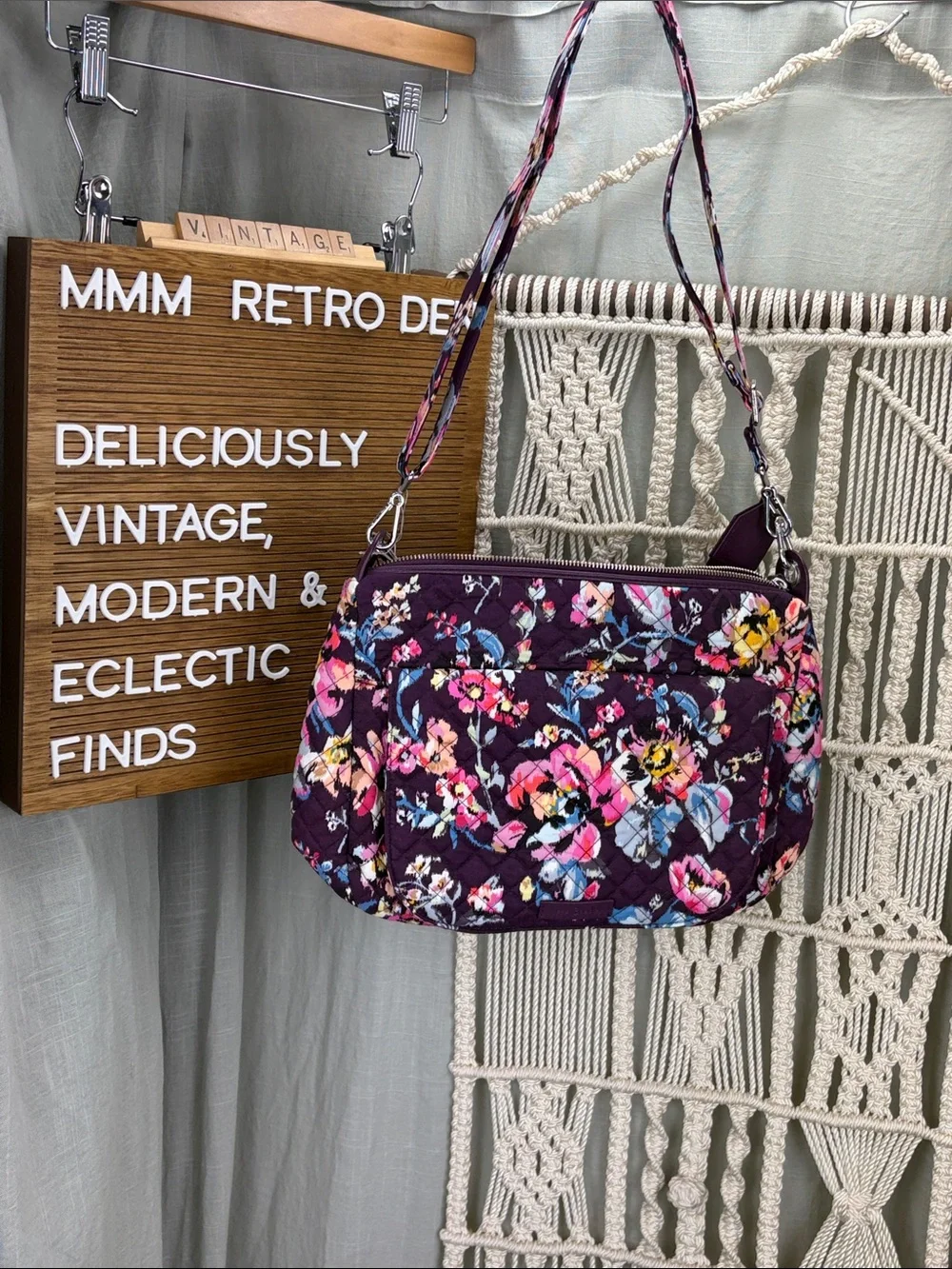 Vera Bradley Quilted Carson Crossbody Bag in Burgundy Indiana Rose